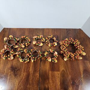 autumn-themed Berry Candle Rings Fall Candle Rings Wreaths Lot of 9